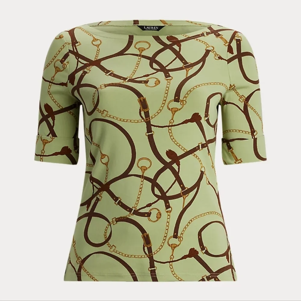 NWT Lauren Ralph Lauren Belting-Print Cotton Boatneck Tee / Size 1X - Picture 2 of 7